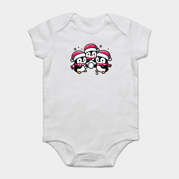 Adorable Cute Penguin Santa Hat Winter Snowball Fight Baby Bodysuit by Frank Ring